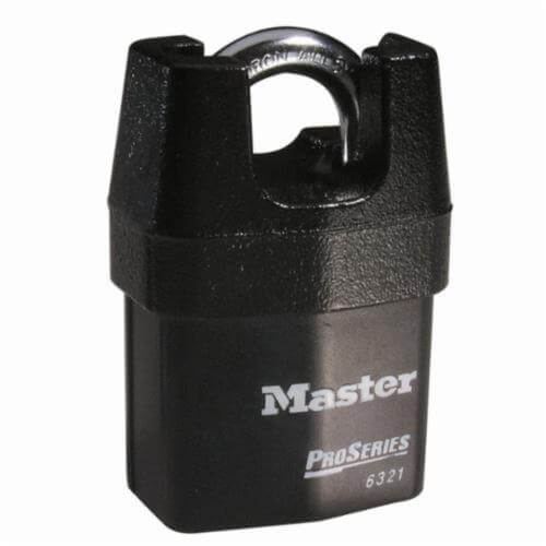 Master Lock® 6321KA ProSeries® Rekeyable Safety Padlock, Alike Key, 5/16 in Shackle, Shrouded Laminated Steel Body, Black