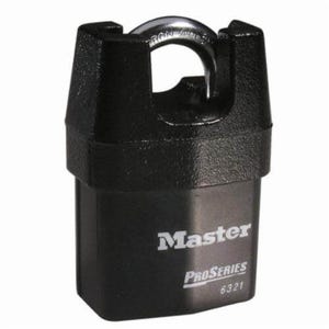 Master Lock® 6321KA ProSeries® Rekeyable Safety Padlock, Alike Key, 5/16 in Shackle, Shrouded Laminated Steel Body, Black