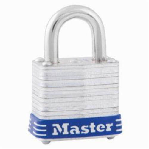 Master Lock® 7D Safety Padlock, Keyed Different Key, 3/16 in Shackle, Laminated Steel Body, Silver, 4-Pin Tumbler Cylindrical Locking