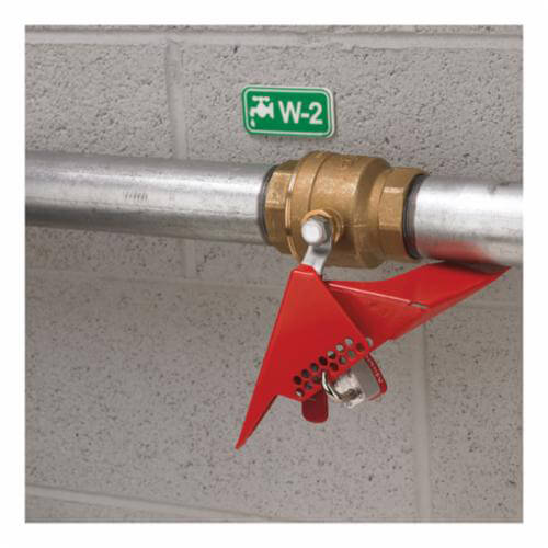Master Lock® S3477 Wedge Style Ball Valve Lockout, Fits Pipe 1/4 x 3 in, 1 Padlocks, 9/32 in Max dia Padlock Shackle, Powder Coated Metal