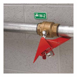 Master Lock® S3477 Wedge Style Ball Valve Lockout, Fits Pipe 1/4 x 3 in, 1 Padlocks, 9/32 in Max dia Padlock Shackle, Powder Coated Metal