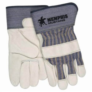 MCR Safety 1935 Series Leather Palm Glove, Premium Grade, Cowhide Leather, Abrasion Resistant, 9.63 in Length, Beige