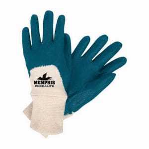 MCR Safety 9780 Series Coated Glove, Premium Grade, Cotton Thread/Nitrile, Polyester, Cut/Puncture/Tear Resistant, 11 in Length, White/Blue