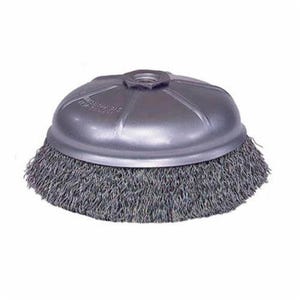 Weiler® 14076 Mighty-Mite® Internal Nut Cup Brush, 6 in dia Brush, 5/8-11 UNC Arbor Hole, 0.02 in dia Filament/Wire