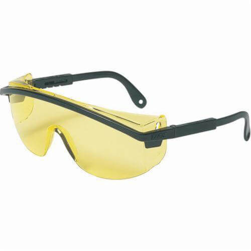 North® By Honeywell S145 Astrospec® 3000 Lightweight Protective Glasses, Universal, Ultra-Dura® Anti-Scratch Amber Lens, Half Framed Black Frame