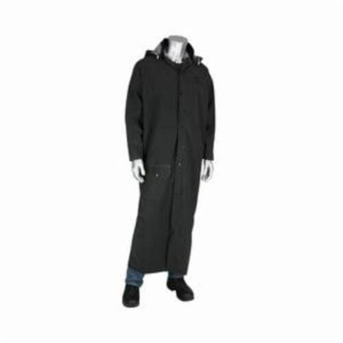 PIP® 201-322/2X Base35™ Premium Duster Rain Coat, Unisex, 2XL, Black, Corduroy/Polyester/PVC, Resists: Water