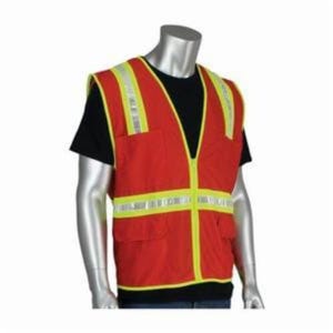 PIP® 300-1000-RD/XL Non-ANSI Surveyor Safety Vest, XL, Red, Polyester, Zipper Closure, 4 Pockets