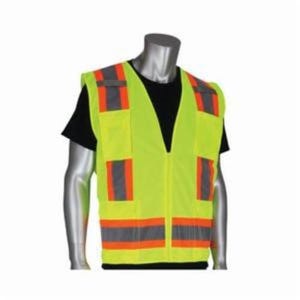 PIP® 302-0500-YEL/S 2-Tone Surveyor Safety Vest, S, Hi-Viz Lime Yellow, Polyester/Solid Tricot, Zipper Closure, 11 Pockets, ANSI Class: Class 2