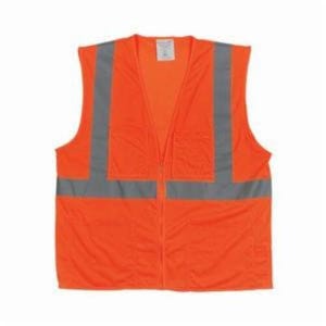 PIP® 302-MVGZ4POR-L Safety Vest, L, Hi-Viz Orange, Polyester Mesh, Zipper Closure, 4 Pockets, ANSI Class: Class 2, Specifications Met: ANSI 107 Type R