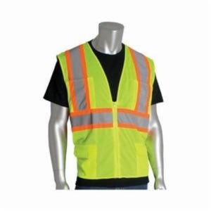 PIP® 302-MVZPLY-XL 2-Tone Safety Vest, XL, Hi-Viz Lime Yellow, Polyester Mesh, Zipper Closure, 6 Pockets, ANSI Class: Class 2