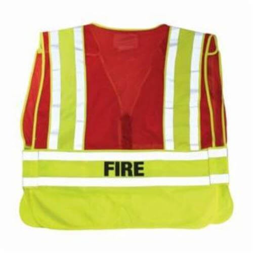 PIP® 302-PSV-RED-M/XL Public Safety Vest with FIRE Logo, M/XL, Hi-Viz Lime Yellow/Red, Polyester, Zipper Closure, 2 Pockets