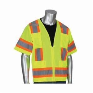 PIP® 303-0500M-LY/S 2-Tone Surveyor Safety Vest, S, Hi-Viz Lime Yellow, Polyester Mesh, Zipper Closure, 11 Pockets