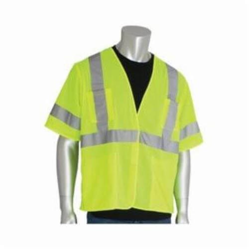 PIP® 303-HSVELY-XL Safety Vest, XL, Hi-Viz Lime Yellow, Polyester Mesh, Hook and Loop Closure, 4 Pockets, ANSI Class: Class 3