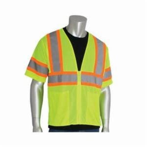 PIP® 303-HSVPLY-XL 2-Tone Safety Vest, XL, Hi-Viz Lime Yellow, Polyester Mesh, Zipper Closure, 2 Pockets, ANSI Class: Class 3