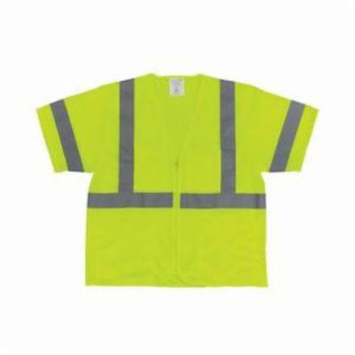 PIP® 303-MVGZ4P-LY/M Safety Vest, M, Hi-Viz Lime Yellow, Polyester Mesh, Zipper Closure, 4 Pockets, ANSI Class 3, ANSI 107 Type R