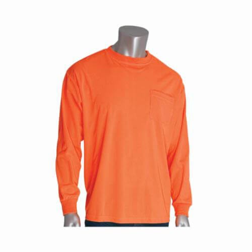PIP® 310-1100-OR/XL Long Sleeve T-Shirt, XL, Hi-Viz Orange, Bird's Eye Polyester