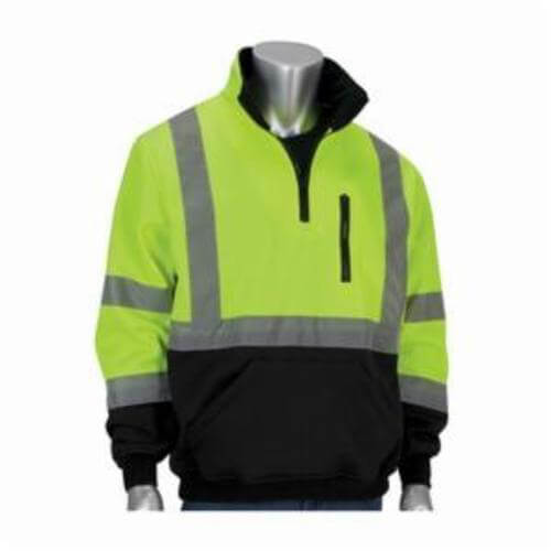 PIP® 323-1330B-LY/2X Sweatshirt with Black Bottom, Unisex, 2XL, Lime Yellow, 31-1/2 in L, Polyester Fleece