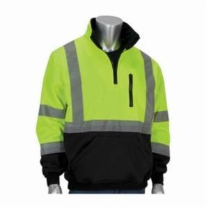 PIP® 323-1330B-LY/2X Sweatshirt with Black Bottom, Unisex, 2XL, Lime Yellow, 31-1/2 in L, Polyester Fleece