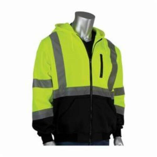 PIP® 323-1370B-LY/L Sweatshirt with Black Bottom, Unisex, L, Lime Yellow, Polyester Fleece, 30 in L