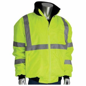 PIP® 333-1762-LY/M Bomber Jacket with Zip-Out Fleece Liner, Hi-Viz Lime Yellow, Polyester, 54 in Chest, Resists: Water