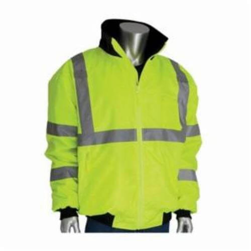 PIP® 333-1762-LY/S Bomber Jacket with Zip-Out Fleece Liner, Hi-Viz Lime Yellow, Polyester, 52 in Chest, Resists: Water, ANSI Type R Class 3