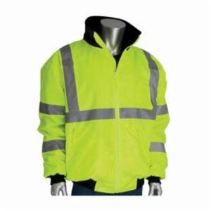 PIP® 333-1762-LY/S Bomber Jacket with Zip-Out Fleece Liner, Hi-Viz Lime Yellow, Polyester, 52 in Chest, Resists: Water, ANSI Type R Class 3