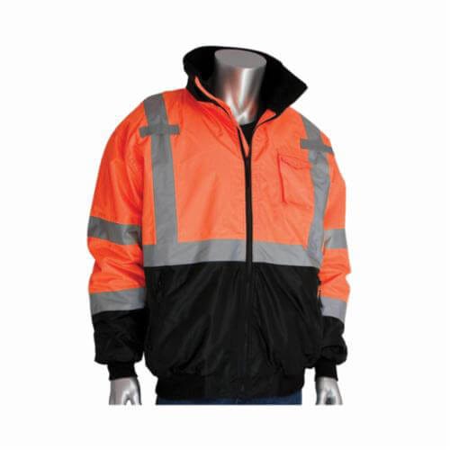 PIP® 333-1766-OR/L Bomber Jacket with Zip-Out Fleece Liner, Hi-Viz Orange, Polyester, 56 in Chest, Resists: Water