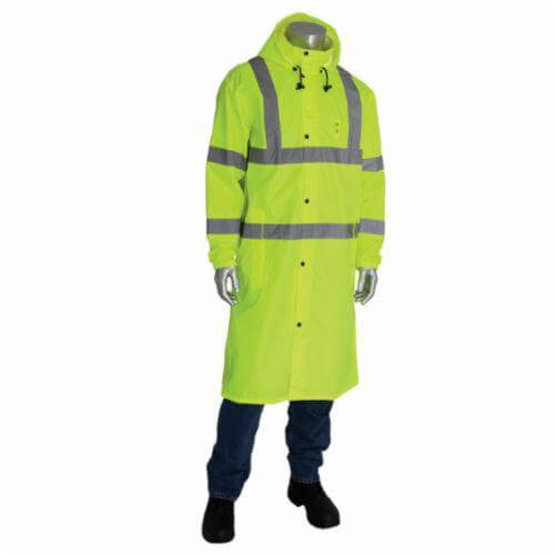 PIP® 353-1048LY Falcon™ Rain Coat, All Purpose, Polyester Coated with Polyurethane, Zipper Closure, Yellow
