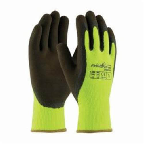 PIP® PowerGrab™ Thermo 41-1405/L High Visibility General Purpose Gloves, Coated/Cold Protection, L, Latex Palm, Acrylic Terry, Brown/Lime Yellow
