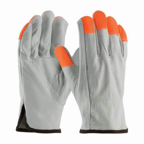 PIP® 68-163HV Drivers Glove, Regular Grade, Straight Thumb, Grain Cowhide Leather Palm, Abrasion Resistant, Unlined, Uncoated