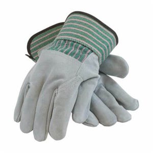 PIP® 83-6033 B Grade Shoulder Men's Gloves, Gunn Cut, Wing Thumb Style, Split Cowhide Leather Palm, Green, Large