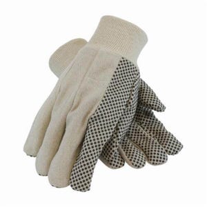 PIP® 91-908PDI Economy Grade Men's General Purpose Gloves, Fabric/Work, Clute Cut/Straight Thumb Style, L, PVC Palm, Natural