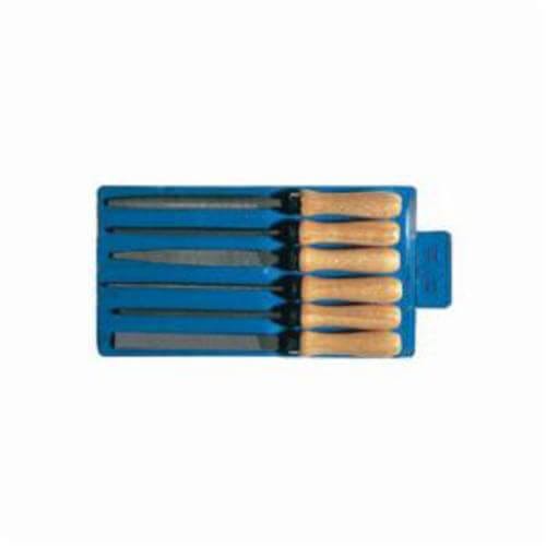 Pferd 17012 American Pattern Key File Set with Mounted Wooden Handle, 6 pc, 4 in Length of Cut, Second Cut