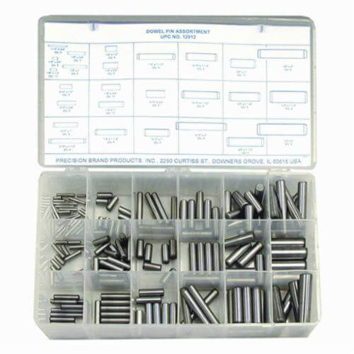 Precision Brand® 12912 Dowel Pin Assortment, 176 pc, Steel, Plain
