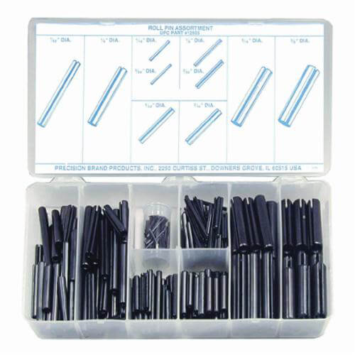 Precision Brand® 12925 Roll Pin Assortment, 300 pc, Spring Steel, Plain