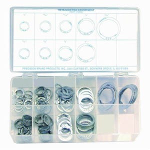 Precision Brand® 12935 Retaining Ring Assortment, 1/2 to 1-1/4 in, 140 pc, Spring Steel, Zinc Plated