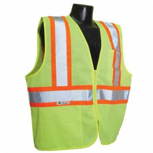 Radians® SV225-2ZG Fire Resistant Safety Vest, Silver Stripe, Polyester Mesh, ANSI Class: 2, Zipper Closure, Hi-Viz Green
