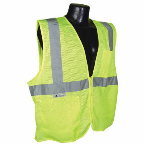 Radians® SV2ZGML Economy Safety Vest, L, Hi-Viz Green, Polyester, Zipper Closure, 2 Pockets, ANSI Class: Class 2, ANSI/ISEA 107-2015