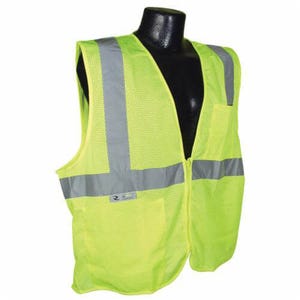 Radians® SV2ZGML Economy Safety Vest, L, Hi-Viz Green, Polyester, Zipper Closure, 2 Pockets, ANSI Class: Class 2, ANSI/ISEA 107-2015