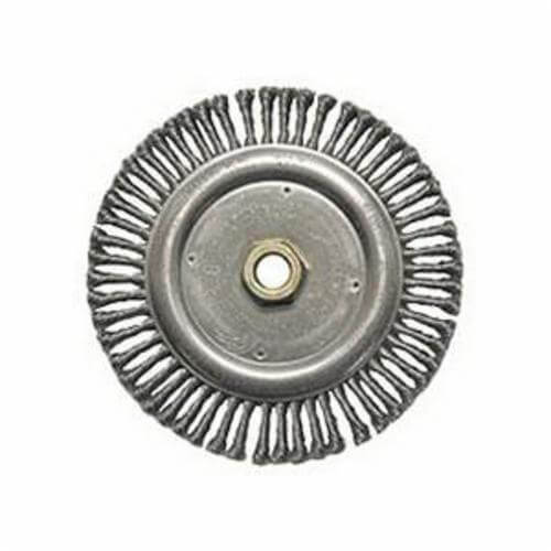 Weiler® 09100 Roughneck® Narrow Face Wheel Brush with Nut, 7 in dia Brush, 0.014 in dia Stringer Bead Knot Filament/Wire