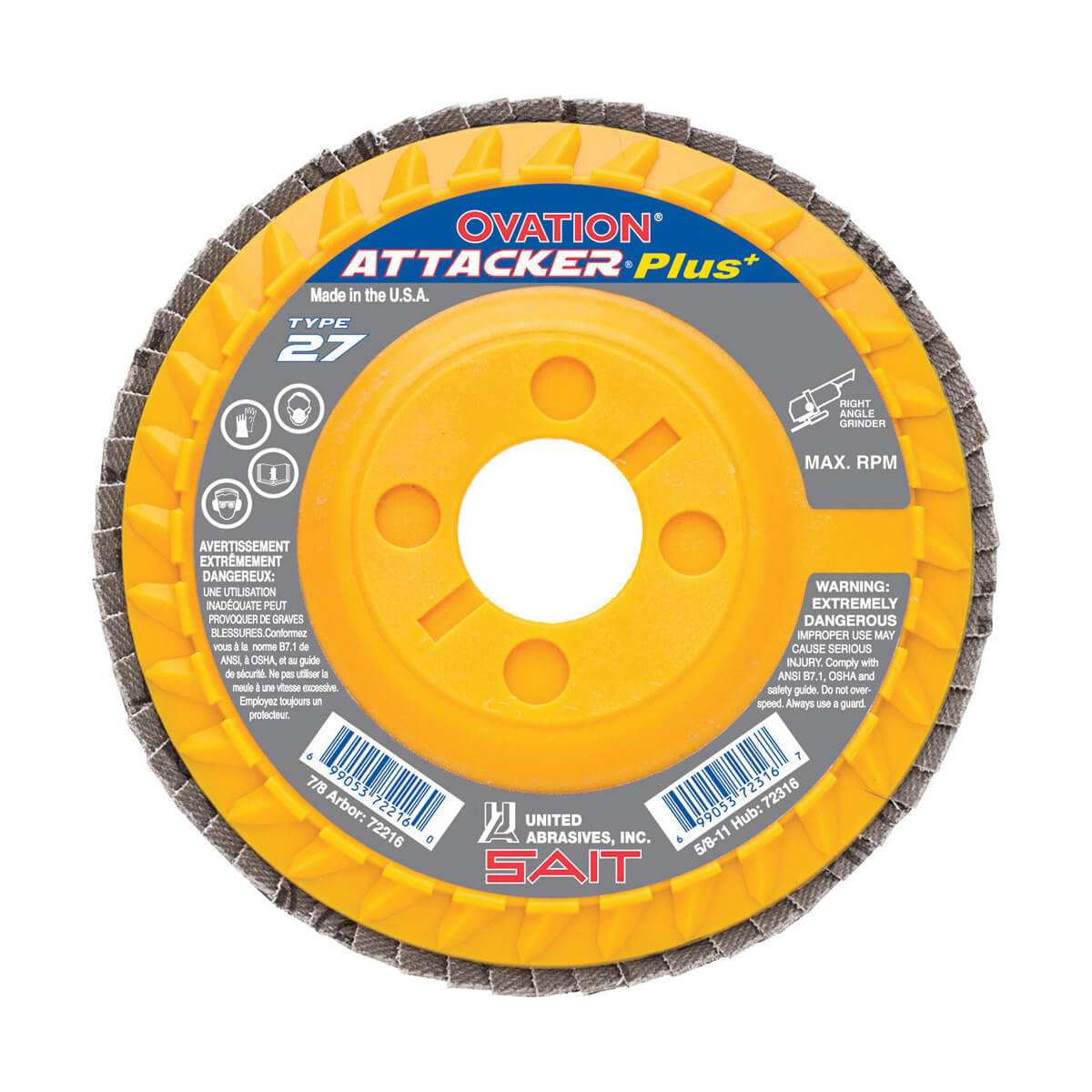 SAIT 72223 Close High Density Coated Abrasive Flap Disc, 5 in dia, 7/8 in Center Hole, 80 Grit