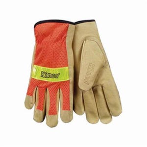 Kinco® 909 Drivers Glove, High Visibility Men's, Grain Pigskin Leather Palm, Nylon Back, Unlined, Palomino/Orange