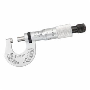Starrett® T232XRL Mechanical Outside Micrometer, 0 to 1/2 in, Graduations: 0.0001 in, Carbide Tip, Satin Chrome