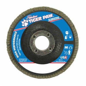 Weiler® 51121 Tiger Paw™ High Density High Performance Coated Abrasive Flap Disc, 7/8 in Center Hole, 80 Grit, Medium