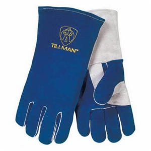 Tillman™ 1250XL Premium Grade Stick Welding Gloves, XL, Side Split Cowhide Leather, Blue, Cotton/Foam/Kevlar®, Gauntlet Cuff, 14 in L