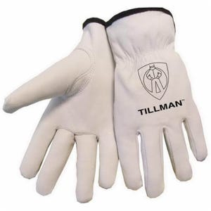 Tillmanâ„¢ 1415M Premium Grade General Purpose Gloves, Drivers, Gunn Cut/Keystone Thumb Style, M, Grain Goatskin Leather, Pearl, Elastic/Slip-On Cuff