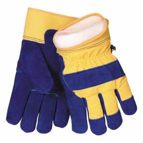 Tillman™ 1568XL Standard Grade General Purpose Cold Weather Gloves, XL, Blue/Yellow, Gunn Cut with Wing Thumb Style, Leather Palm