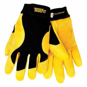 Tillman™ 1475XL TrueFit™ Premium Grade General Purpose Gloves, Mechanics, XL, Grain Cowhide Leather Palm, Spandex®, Black/Gold