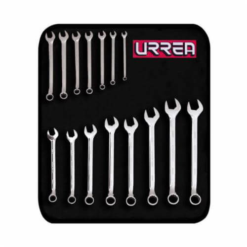 Urrea® 1200FM Combination Wrench Set, 15 pc, 7 to 21 mm, Polished Chrome