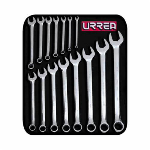 Urrea® 1200F Combination Wrench Set, 15 pc, 5/16 to 1-1/4 in, Polished Chrome
